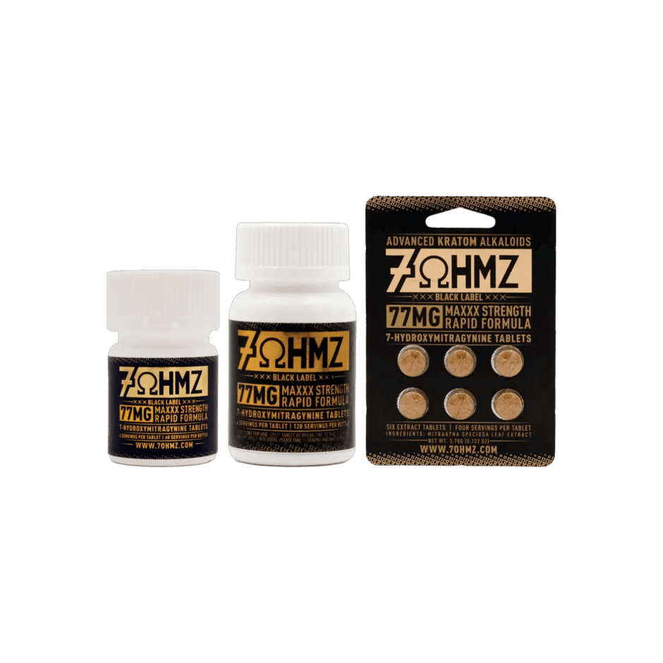 7OHMZ Black Label 77mg Tablets | Maxxx Strength Kratom Extract - Kratom Hood