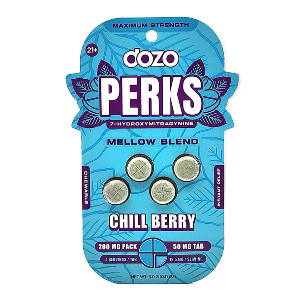 Dozo Perks Chill Berry Chewable 50mg Tab 200mg 4 Count - Kratom Hood