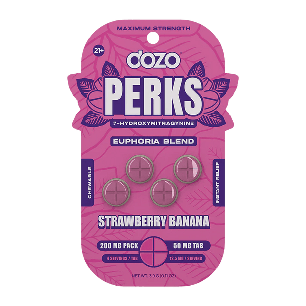 Dozo Perks - Maximum Strength 7 - Hydroxymitragynine Tablets: Strawberry Banana Euphoria Blend - Kratom Hood
