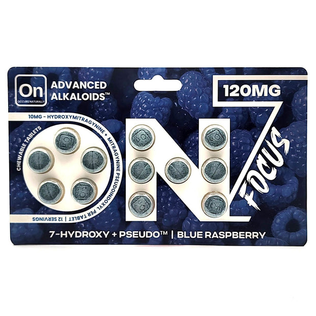 On7 Focus 7 - Hydroxy Pseudo Blue Raspberry Chewable Tablets 120mg - Kratom Hood