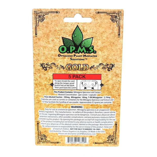 OPMS Gold Kratom Capsules - 5 Pack - Kratom Hood