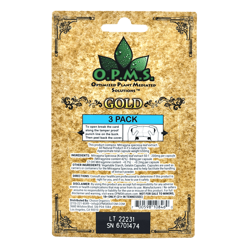 OPMS Gold Kratom Extract Capsules - Wholesale Pack of 10 - Kratom Hood