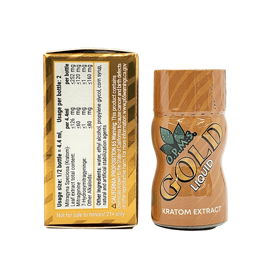 OPMS Gold Liquid Kratom Shots - Wholesale Box of 50 (New Packaging!) - Kratom Hood
