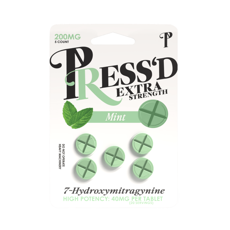 Press'd Extra Strength 40mg 5 Count Tablets (200mg Per Pack ) - MINT - Kratom Hood