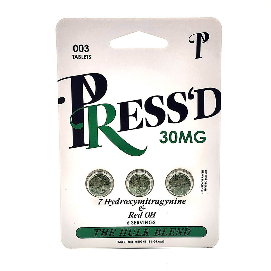 Pressd The Hulk Blend 7 - Hydroxymitragynine Red OH 30mg 3 Tablets - Kratom Hood