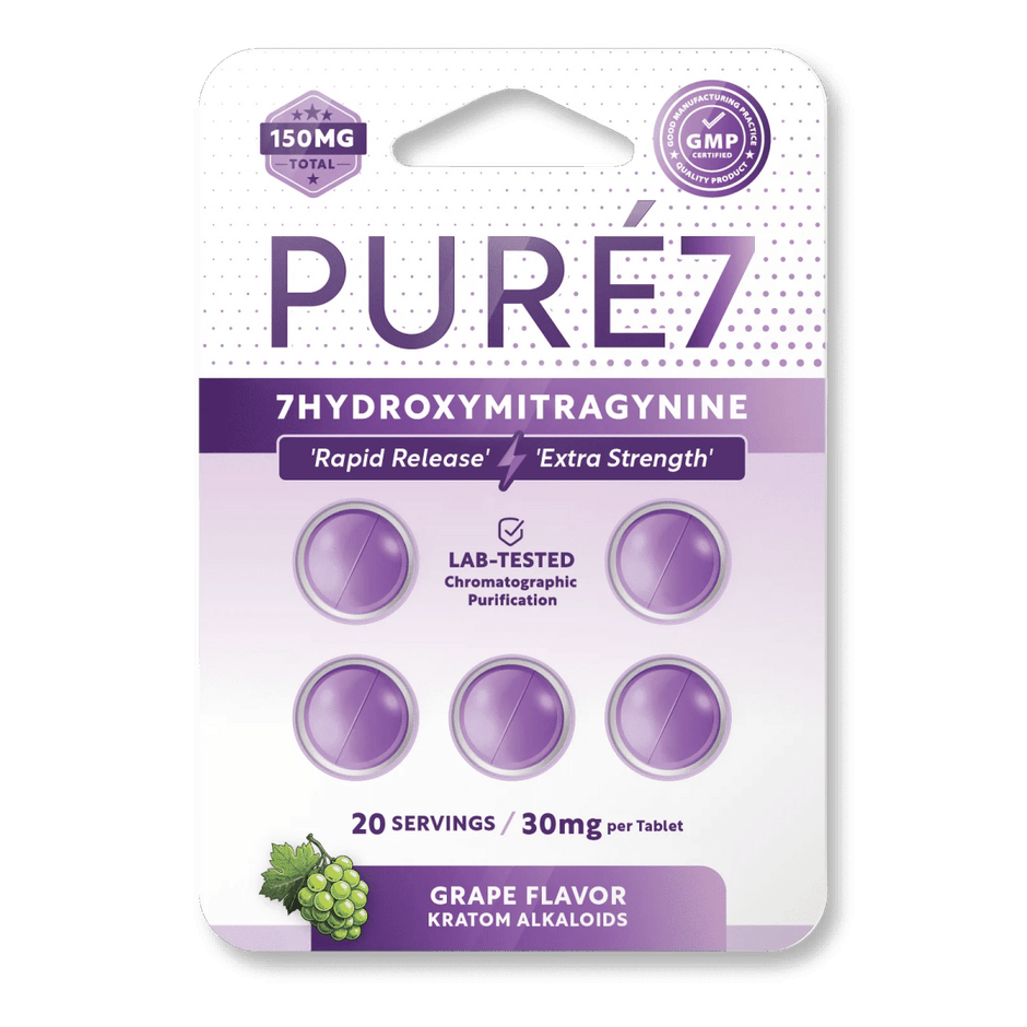 Pure 7 - Hydroxymitragynine Grape 30mg Tablets - 5 Count - Kratom Hood