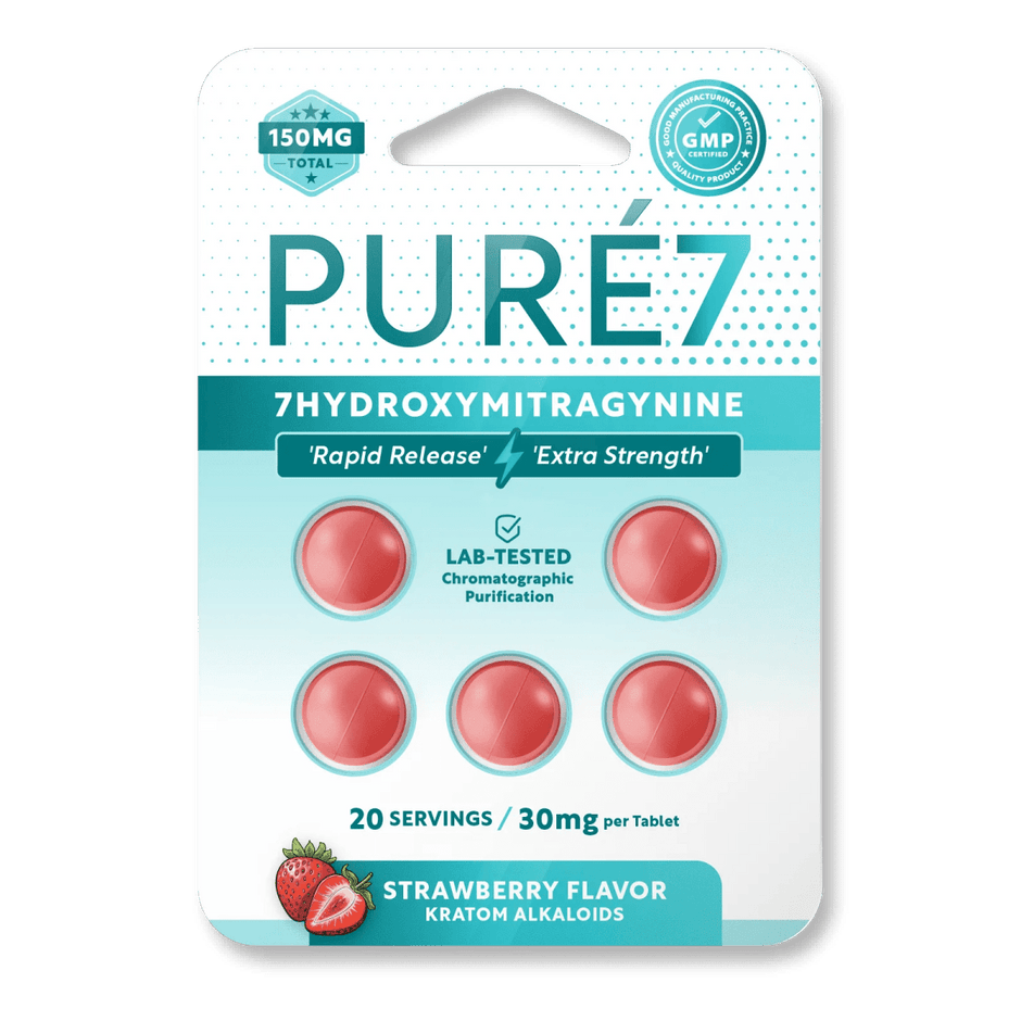 Pure 7 - Hydroxymitragynine Strawberry 30mg Tablets - 5 Count - Kratom Hood