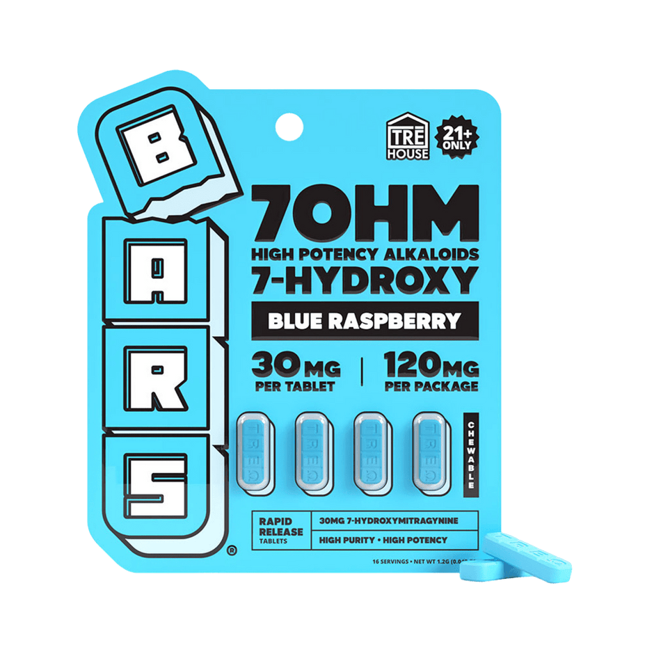 Tre House Bars 7OHM High Potency Alkaloids 7 - Hydroxy 4 Count Tablets 30MG - Kratom Hood