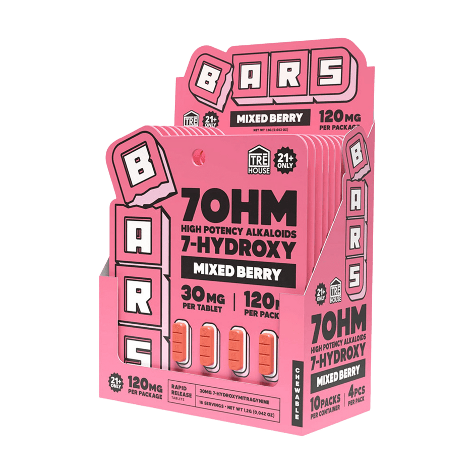 Tre House Bars 7OHM High Potency Alkaloids 7 - Hydroxy 4 Count Tablets 30MG - Kratom Hood
