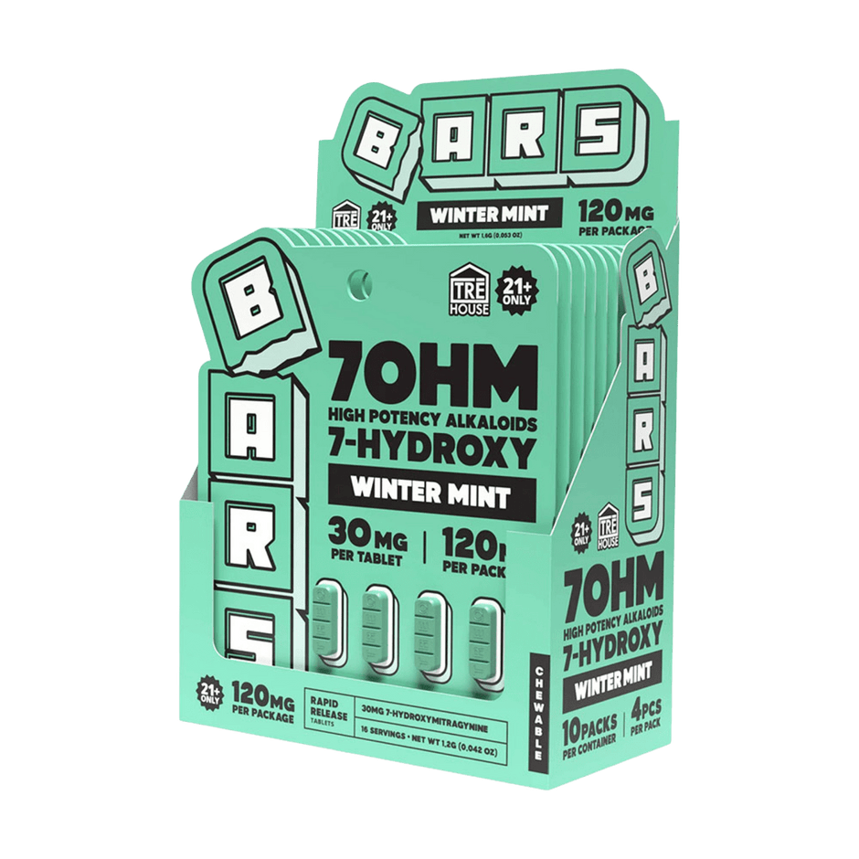 Tre House Bars 7OHM High Potency Alkaloids 7 - Hydroxy 4 Count Tablets 30MG - Kratom Hood